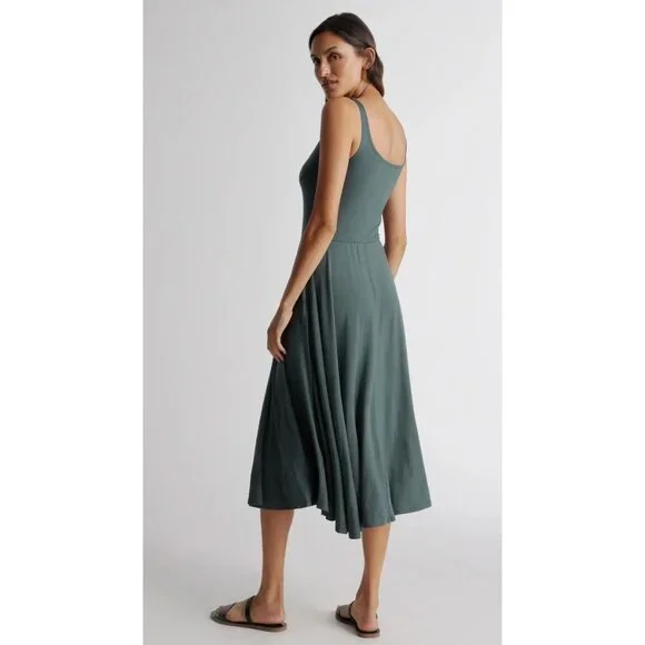 Quince Tencel Jersey Fit & Flare Dress Dark Olive-sz Medium - Picture 2 of 13